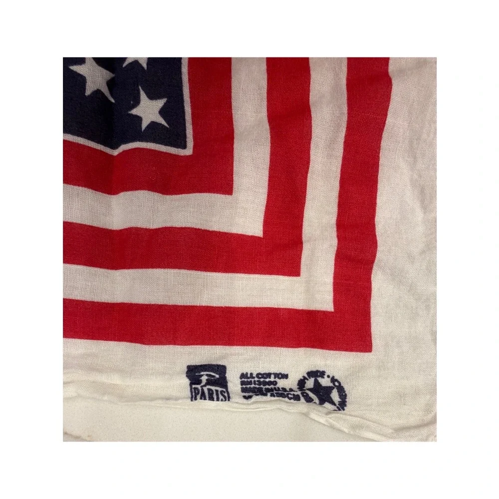Vintage Paris Accessories USA Flag Bandana Stars Stripes Cotton Made in USA Red